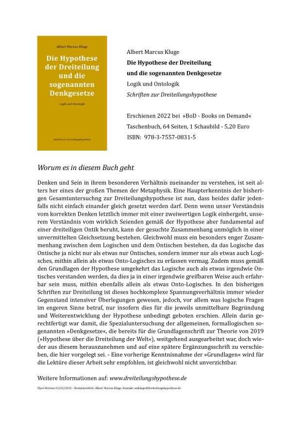 Flyer zum Buch über die sogenannten Denkgesetze in der Dreiteilungshypothese